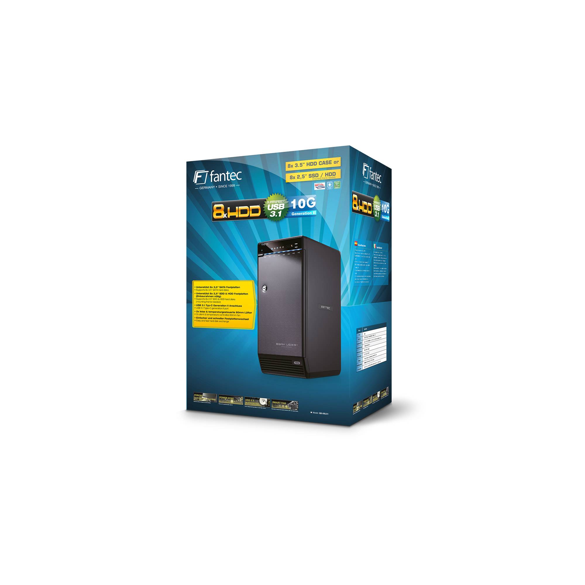 FANTEC QB-X8U31 8x 3.5" HDD Festplattengehäuse USB 3.1 - HDD-Wechselrahmen - 3 - HDD-Wechselrahmen - 3,5"