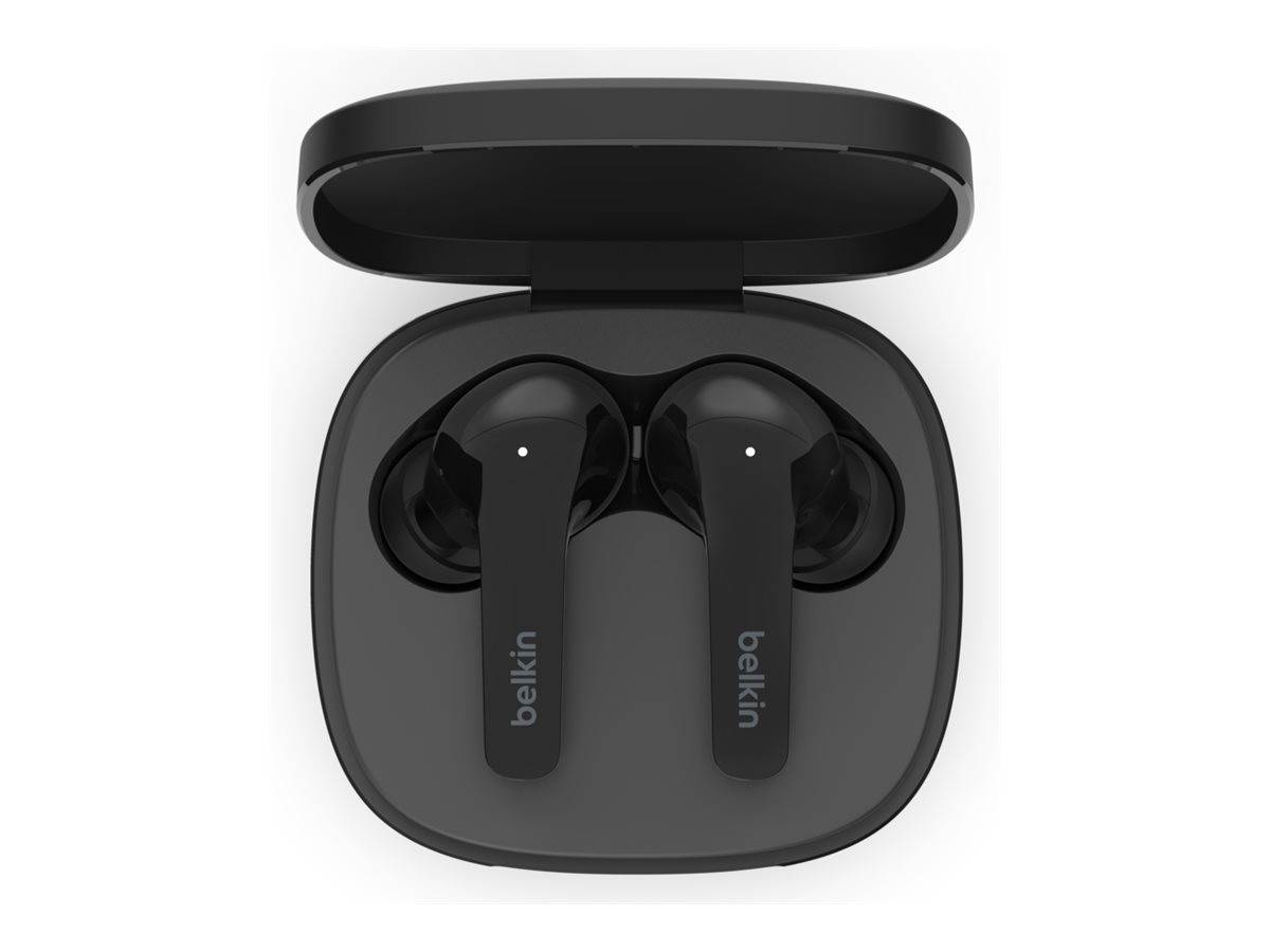 Belkin SoundForm Flow In Ear Headset Bluetooth® Schwarz Noise Cancelling Headset, Ladecase, Schweißresistent