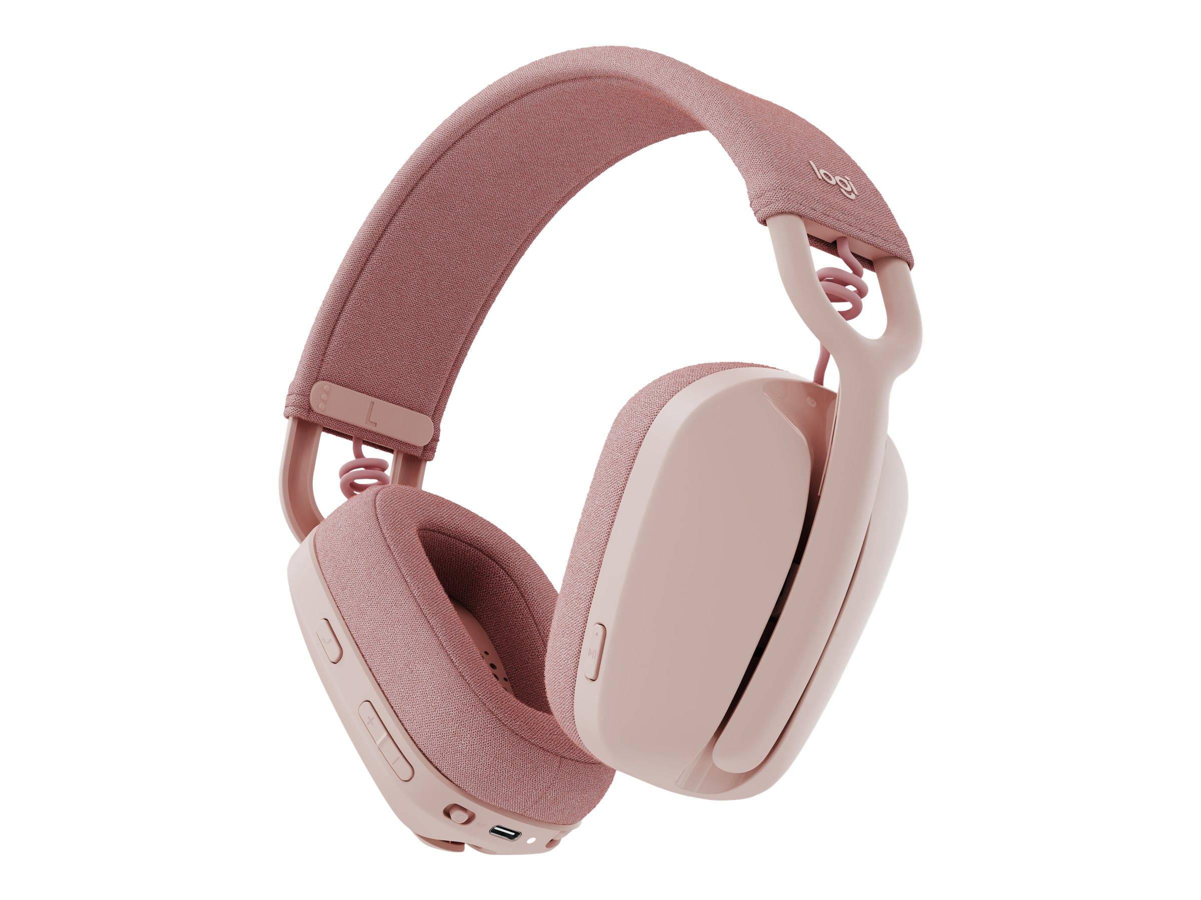 Logitech ZONE VIBE 100 Over Ear Headset Bluetooth® Stereo Rose Mikrofon-Rauschunterdrückung, Noise Cancelling Lautstärkeregelung, Mikrofon-Stumms