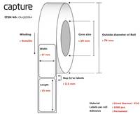 Capture CA-LB3064 etichetta per stampante Bianco (Label 47x25, Core 25, - Diameter 74 mm. Thermal - print. Uncoated. Per