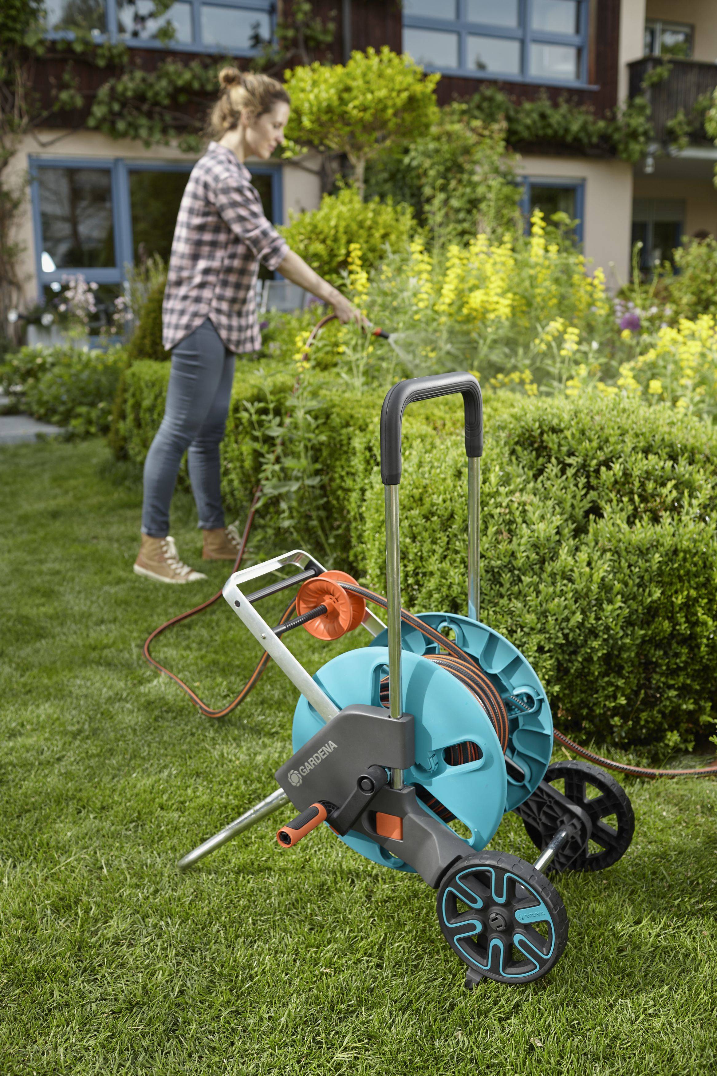 GARDENA 18517-20 CleverRoll M Easy Set Schlauchwagen 13 mm 20 m 1/2 Zoll 1 St. Türkis, Orange, Grau