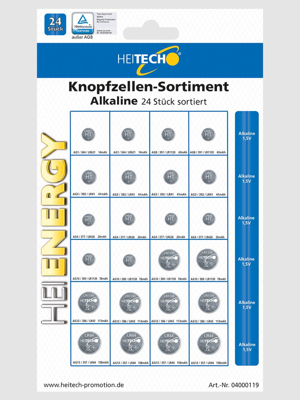 Knopfzellen-Sortiment Alkaline 24 Stück sortiert