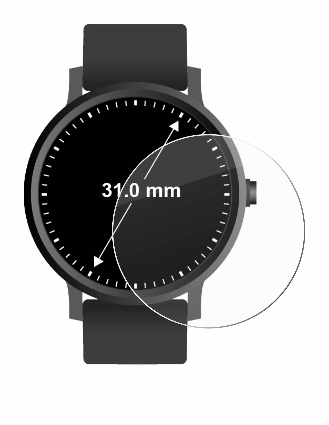 Savvies Schutzglas für Armbanduhren (Kreisrund, ø: 31 mm) Echtglas 9H-Härte klar