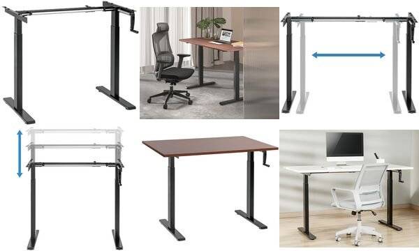 Sit-stand desk frame, manual, compact, foldable handle, black Home & Living Büro-Ausstattung