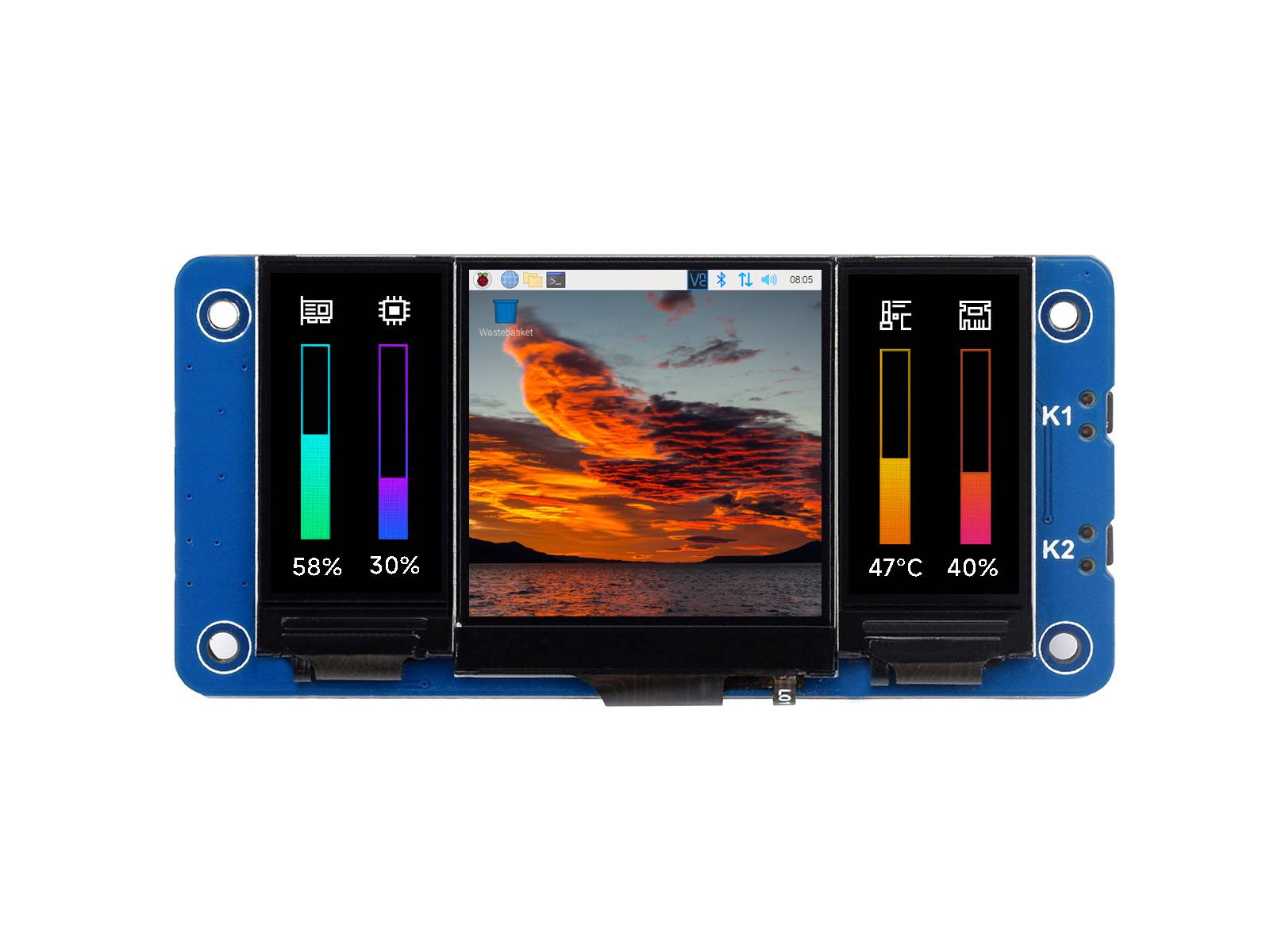 Waveshare Triple IPS LCD Display HAT für Raspberry Pi: 3 Displays, 40PIN, 1,3 Zoll + 2 x 0,96 Zoll