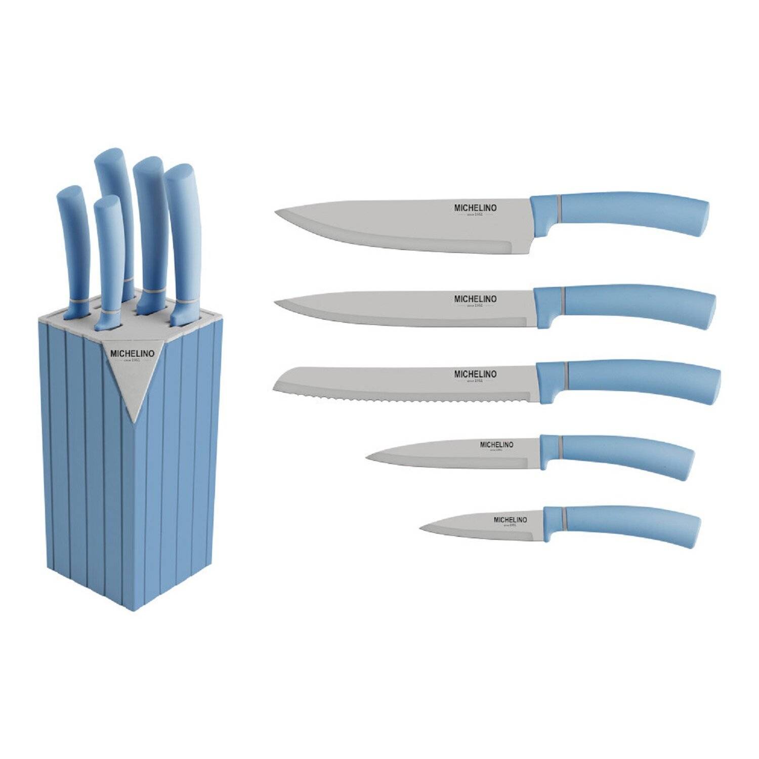 Michelino 6-tlg. Messerblock Serie Alythia Klingen Küchenmesser Kochmesser Messer Blau