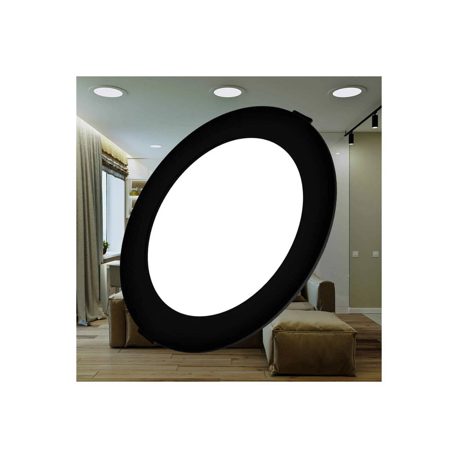 LED Panel Einbauleuchte rund 18W | Dimmbar | IP40 Ø 20,5 cm (deckenausschnitt) | schwarz warmweiß (3000 K)