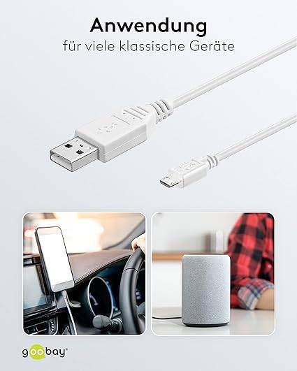 Goobay 96191 USB A auf Micro USB B Kabel / 480 Mbits Ladekabel USB 2.0 zu Micro USB Stecker Adapterkabel / Weiß / 0,3m