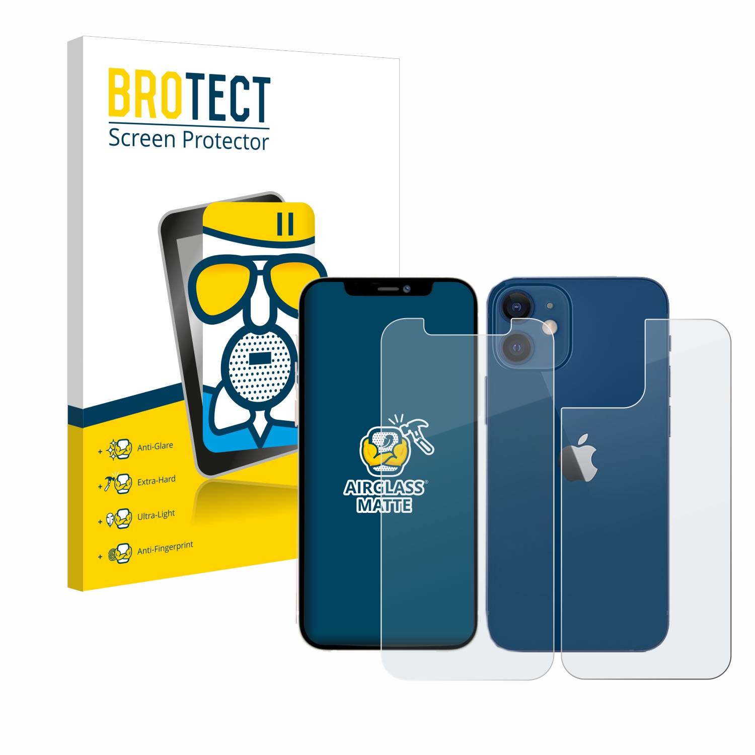 BROTECT AirGlass Matt Glas Panzer Folie für Apple iPhone 12 (Display+Rückseite)