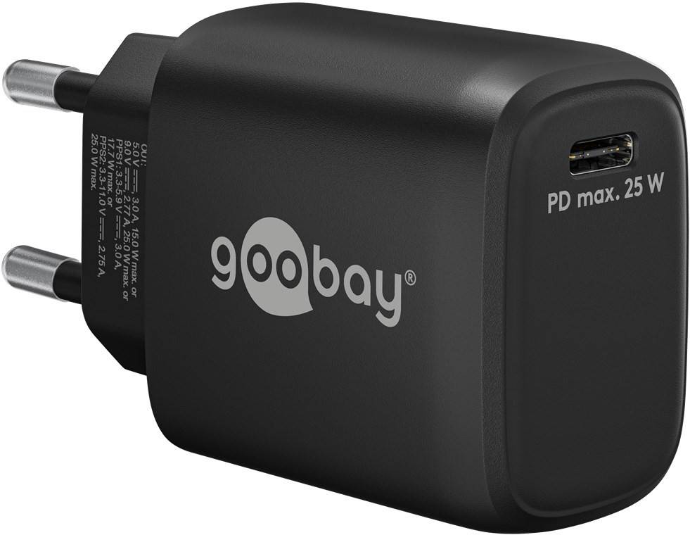 Goobay 65367 USB-C Netzteil 25W Power Delivery Charger / Universal Ladegerät Handy Tablet / Mini USB-C Adapter / Schwarz
