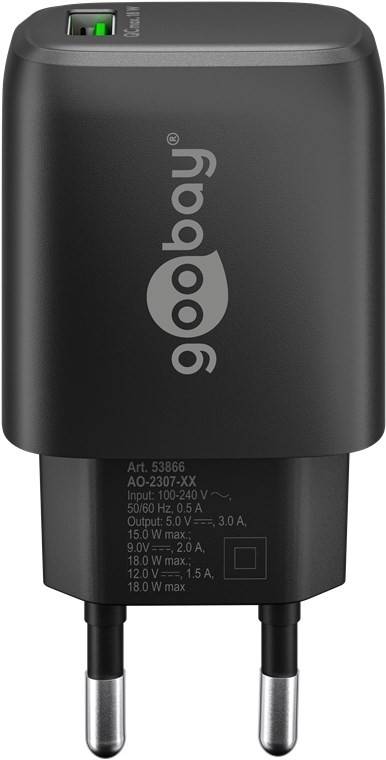 Goobay USB-Schnellladegerät QC 3.0 (18 W) schwarz - 1x USB-A-Anschluss (Quick Charge 3.0) - schwarz