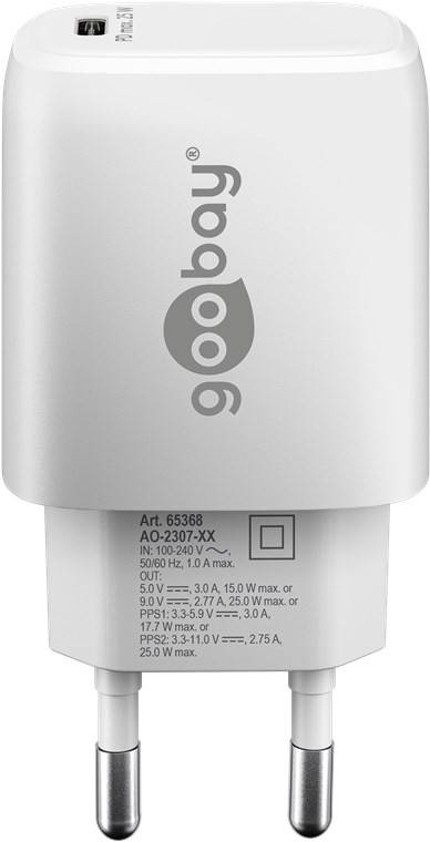 Goobay 65368 USB-C Netzteil 25W Power Delivery Charger / Universal Ladegerät Handy & Tablet / Mini USB-C Adapter / Weiß