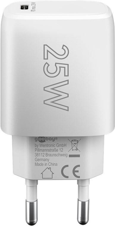 Goobay 65368 USB-C Netzteil 25W Power Delivery Charger / Universal Ladegerät Handy & Tablet / Mini USB-C Adapter / Weiß