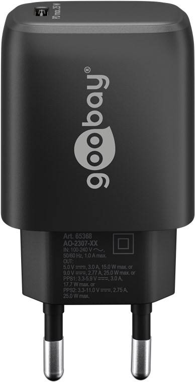 Goobay 65367 USB-C Netzteil 25W Power Delivery Charger / Universal Ladegerät Handy Tablet / Mini USB-C Adapter / Schwarz