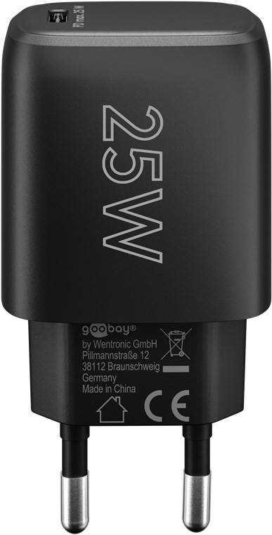 Goobay 65367 USB-C Netzteil 25W Power Delivery Charger / Universal Ladegerät Handy Tablet / Mini USB-C Adapter / Schwarz