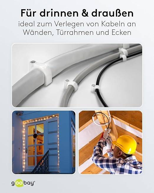 goobay 17081 Kabelschelle zur Kabel Befestigung / 9mm Durchmesser Kabelklemme mit Nagel / Rundschelle / 100 Stück / Weiß