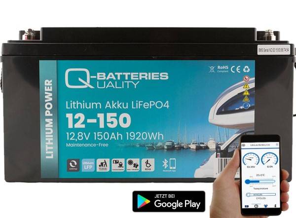 1x Q-Batteries LiFePO4 Akku 12-150 12,8V 150Ah 1920Wh mit Bluetooth mit 0% MwSt nach §12 Abs. 3 UstG