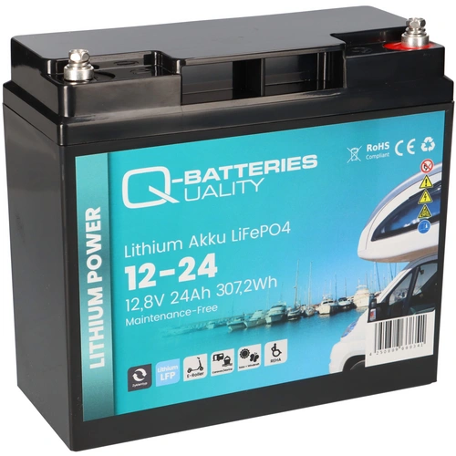 1x Q-Batteries LiFePO4 Akku 12-24 12,8V 24Ah 307,2Wh Batterie 1x Q-Batteries LiFePO4 Akku 12-24 12,8V 24Ah 307,2Wh Batterie