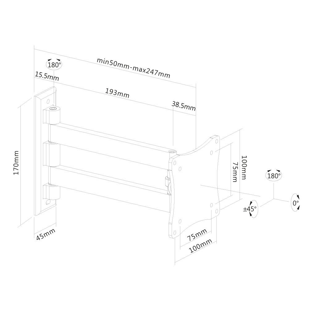 Neomounts Monitor-Wandhalterung FPMA-W820BLACK 1 Display(s) 25,4cm (10") - 68,6cm (27") Schwarz Neigbar, Schwenkbar, Ausziehbar