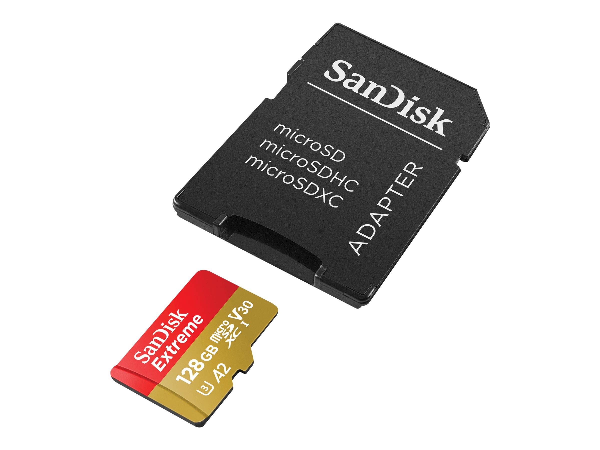 SanDisk Extreme microSDXC-Karte 128 GB Class 10, UHS-I, v30 Video Speed Class stoßsicher, Wasserdicht
