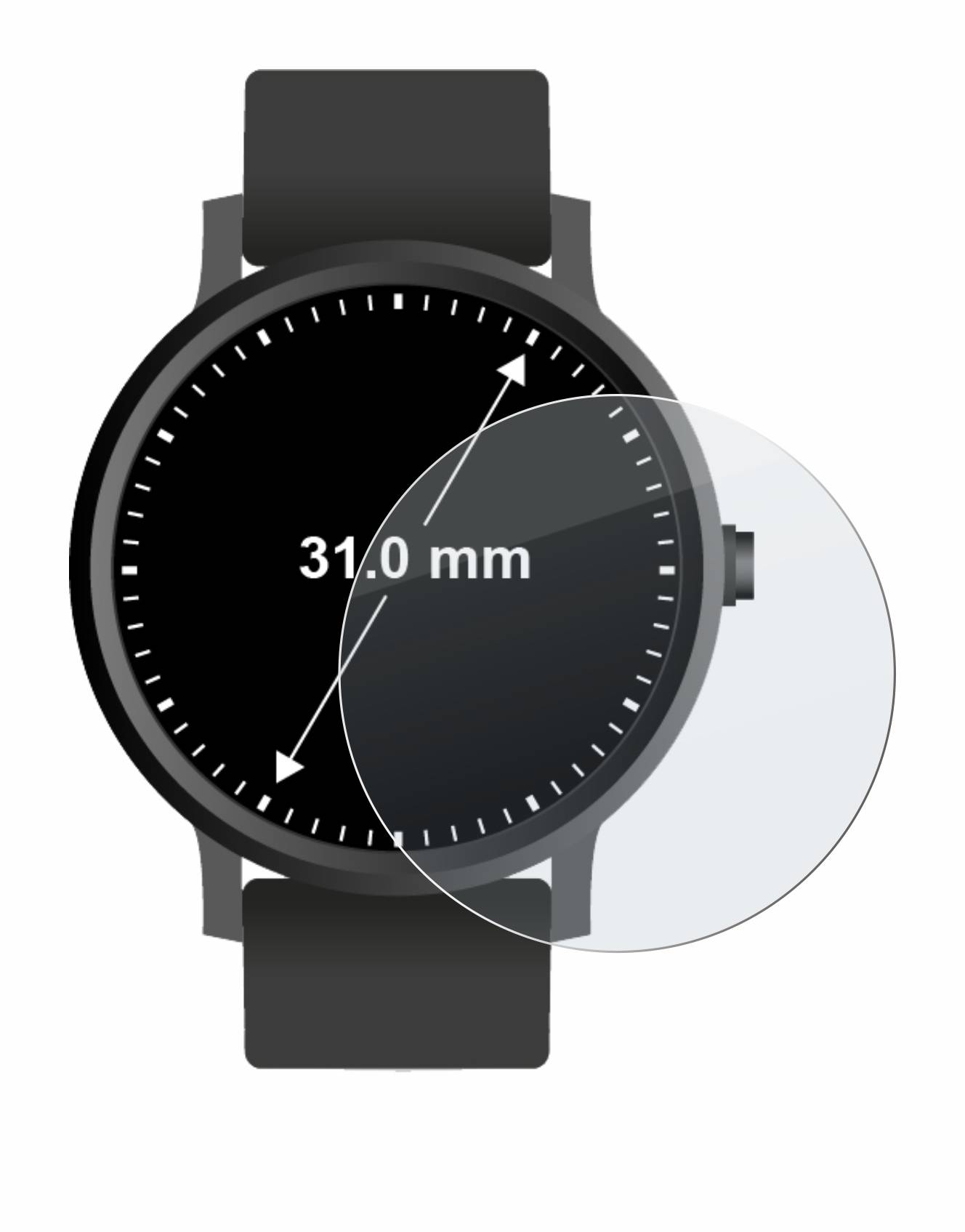 upscreen Hybrid Glass Matte Premium Schutzglas Folie für Armbanduhren (Kreisrund, ø: 31