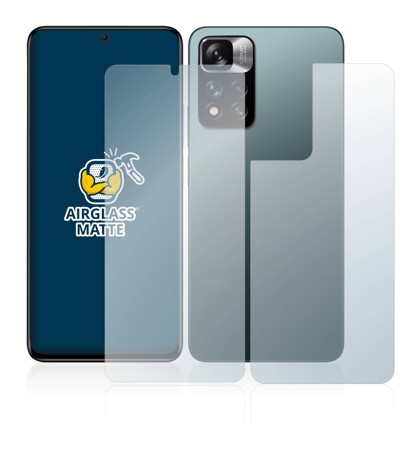 BROTECT AirGlass Flexible Schutz Glas Folie für Xiaomi Redmi Note 11 Pro+ 5G (Display+Rückseite) Matt Entspiegelt