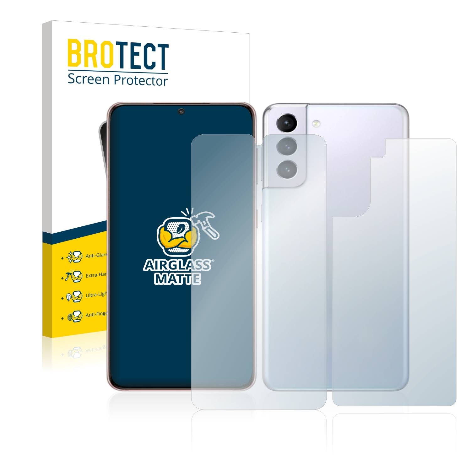 BROTECT AirGlass Flexible Schutz Glas Folie für Samsung Galaxy S21 5G (Display+Rückseite) Matt Entspiegelt