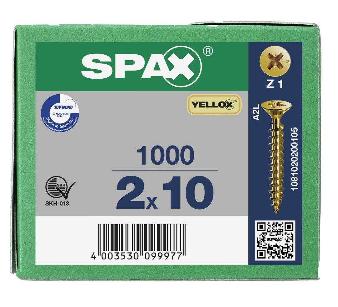 SPAX SPAX Seko-Z 1081020200105 Holzschraube 2 mm 10 mm Kreuzschlitz Pozidriv Stahl YELLOX 1000 St.