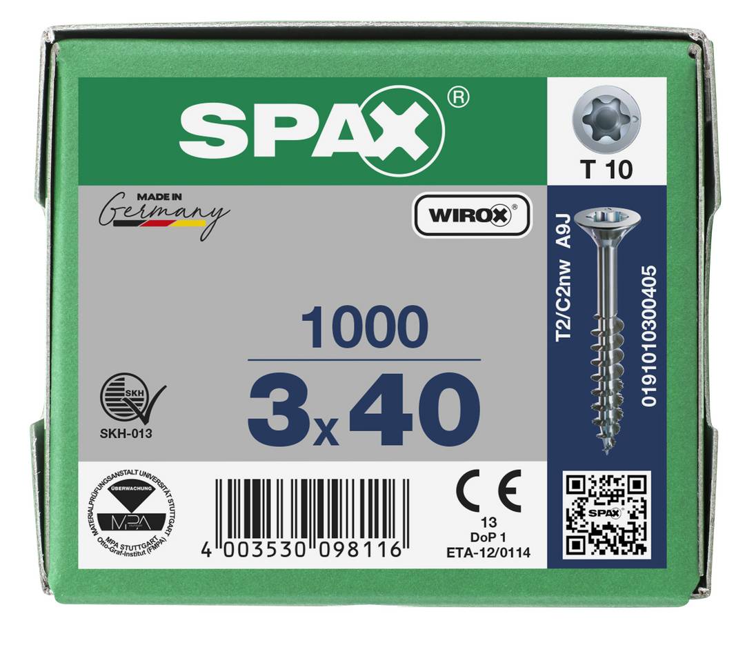 SPAX 0191010300405 Holzschraube 3mm 40mm T-STAR plus Stahl WIROX 1000St.