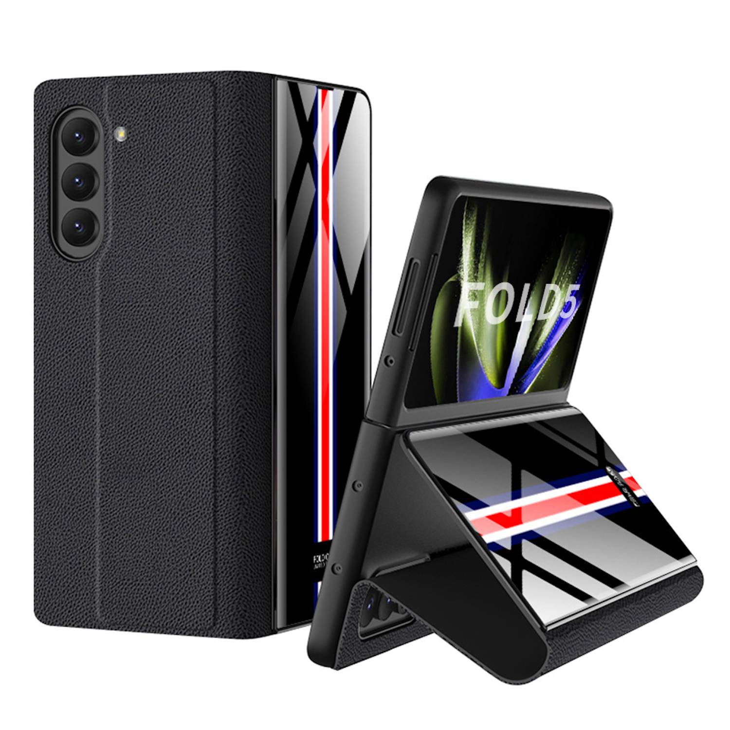 Für Samsung Galaxy Z Fold5 5G Schutzhülle Kunstleder + Kartenhalter