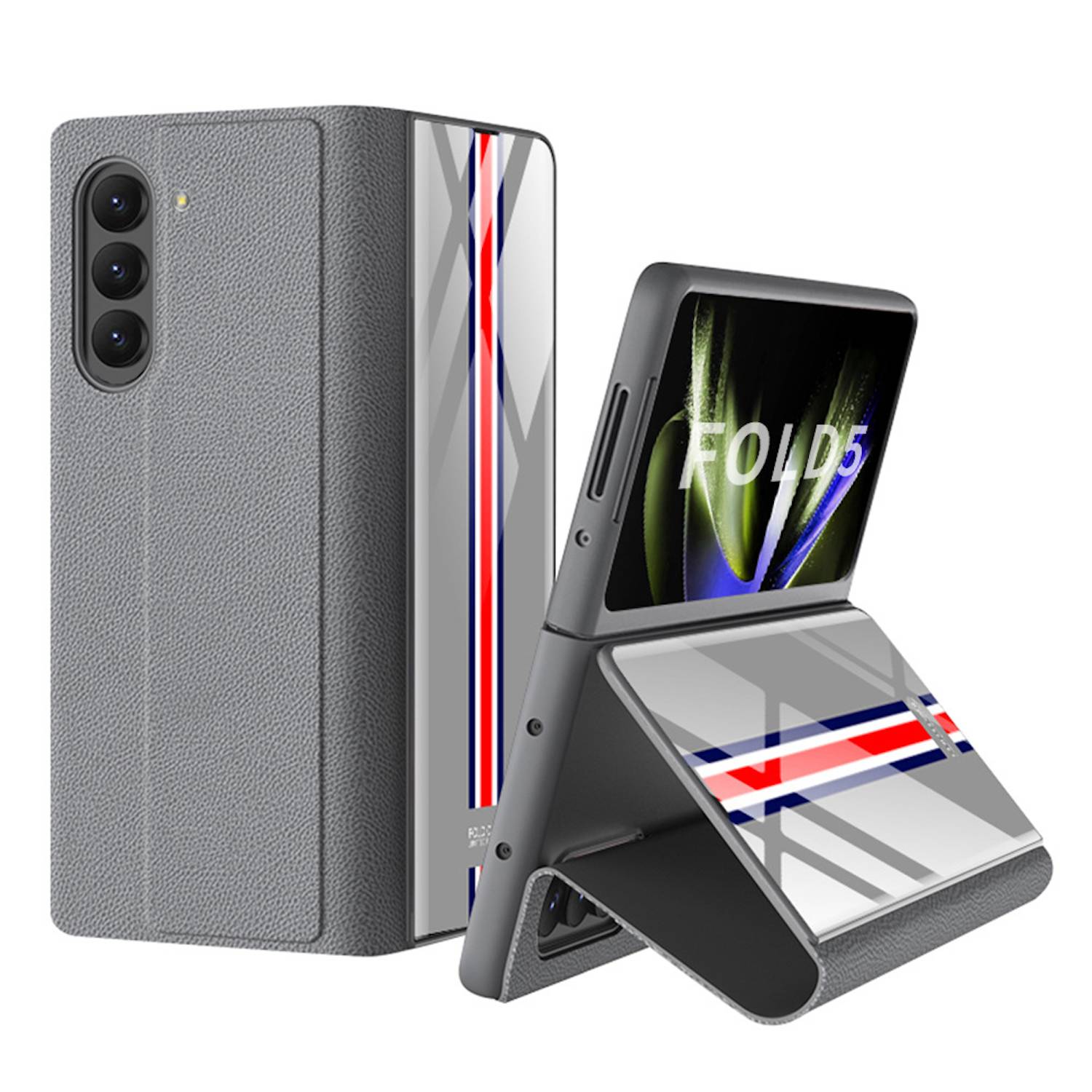 Für Samsung Galaxy Z Fold5 5G Schutzhülle Kunstleder + Kartenhalter