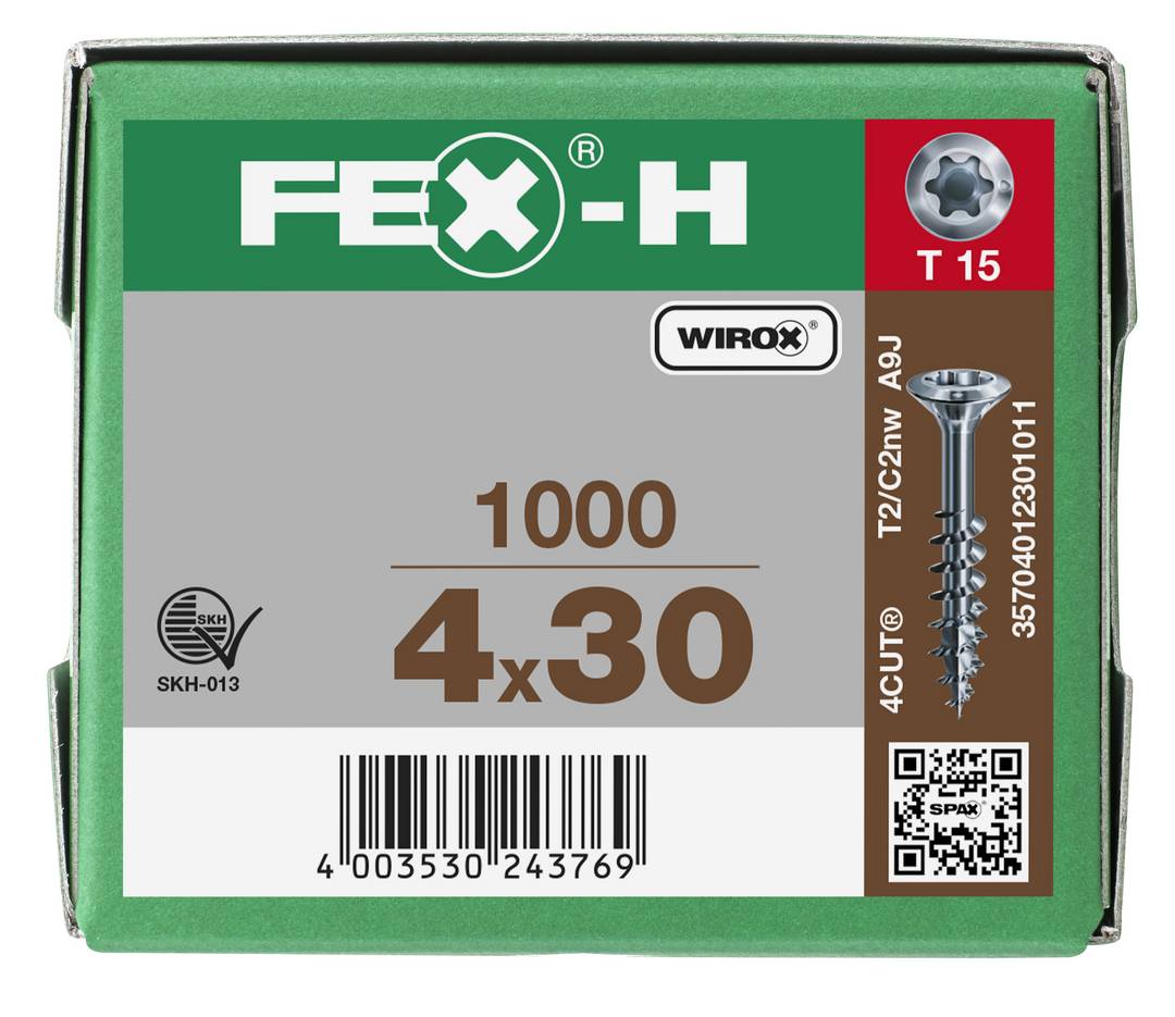 SPAX FEX-H Beschlagschraube Fensterschraube WIROX Teilgewinde Senkkopf T-STAR plus 4CUT-Spitze 4 x 30mm - 1000 Stück