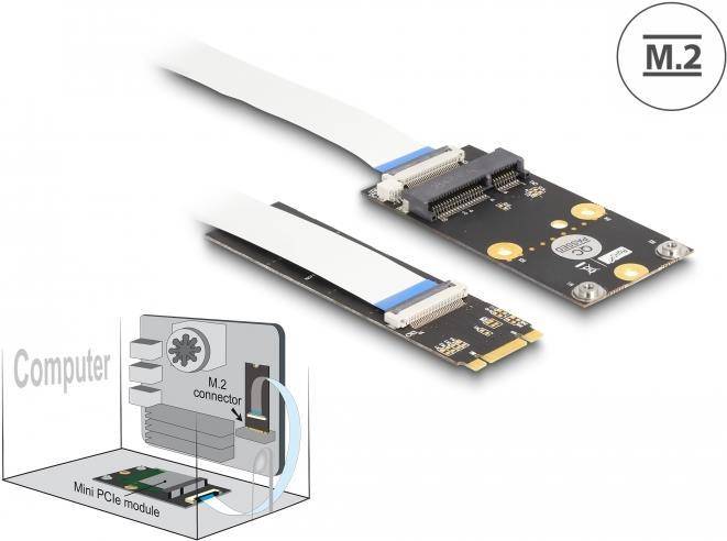 Delock Konverter M.2 Key B+M Stecker zu 1 x Mini PCIe Slot half size full mit Kabel PCI
