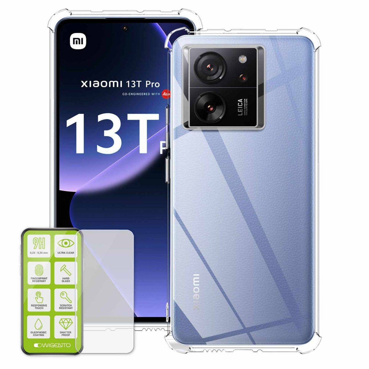 Für Xiaomi 13T / 13T Pro Schock TPU Case Transparent + 0,26 H9 Glas Hülle Schutz
