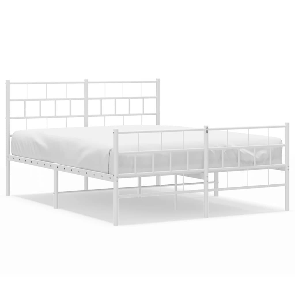 vidaXL Bettgestell mit Kopf- und Fußteil Metall Weiß 135x190 cm