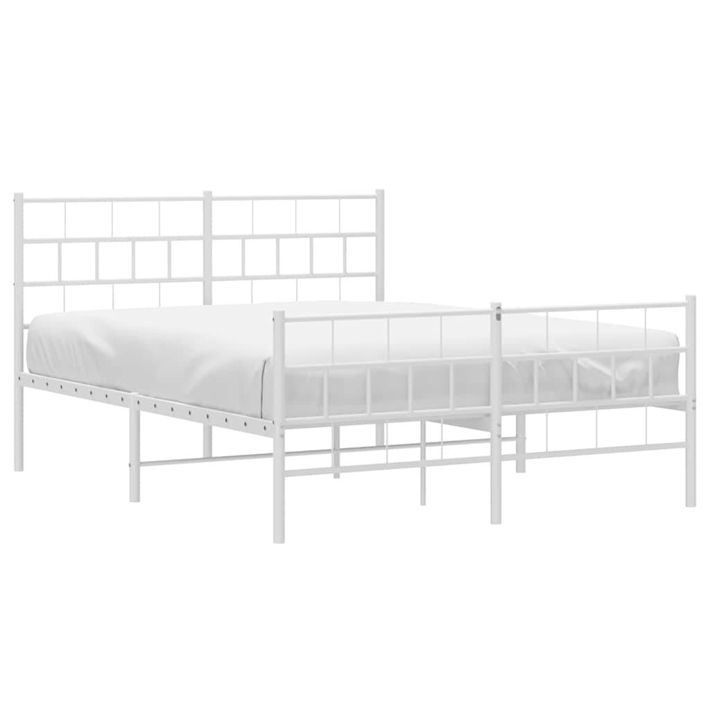 vidaXL Bettgestell mit Kopf- und Fußteil Metall Weiß 135x190 cm