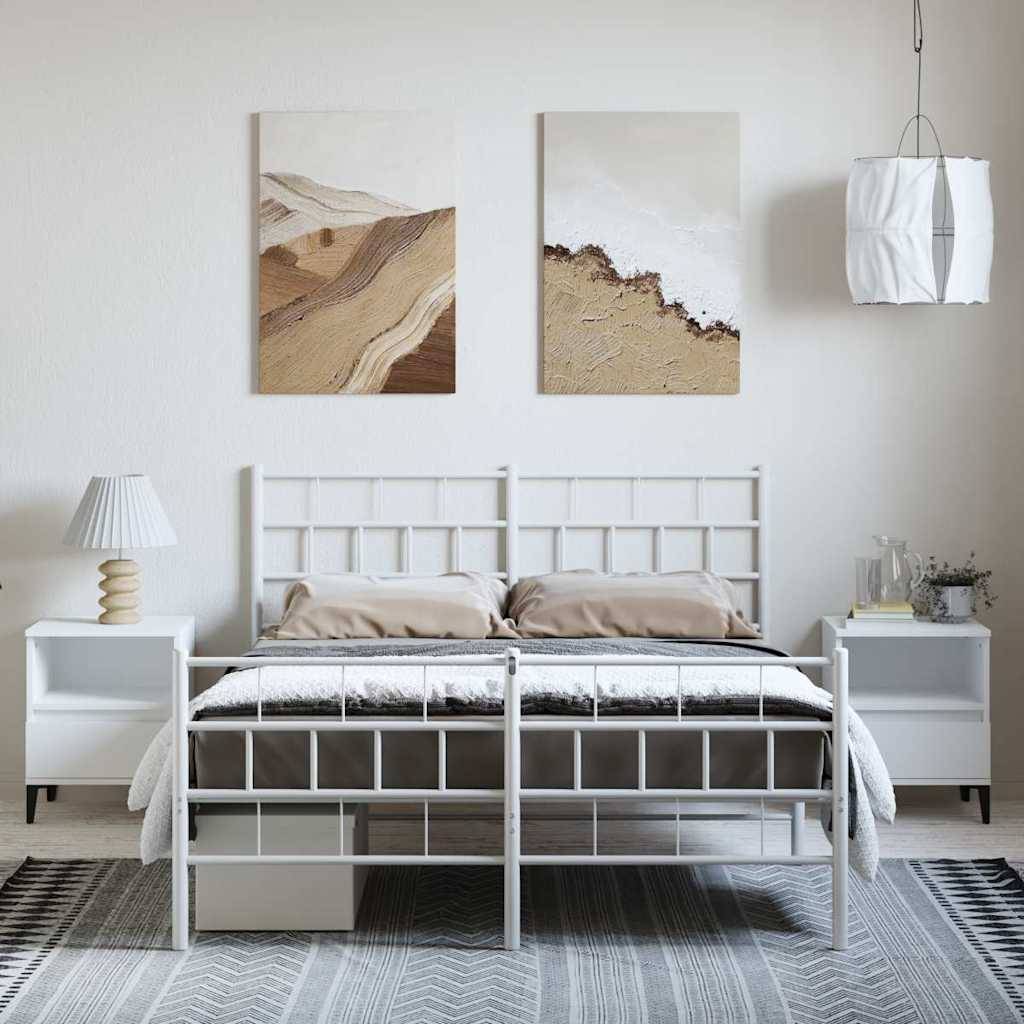vidaXL Bettgestell mit Kopf- und Fußteil Metall Weiß 135x190 cm