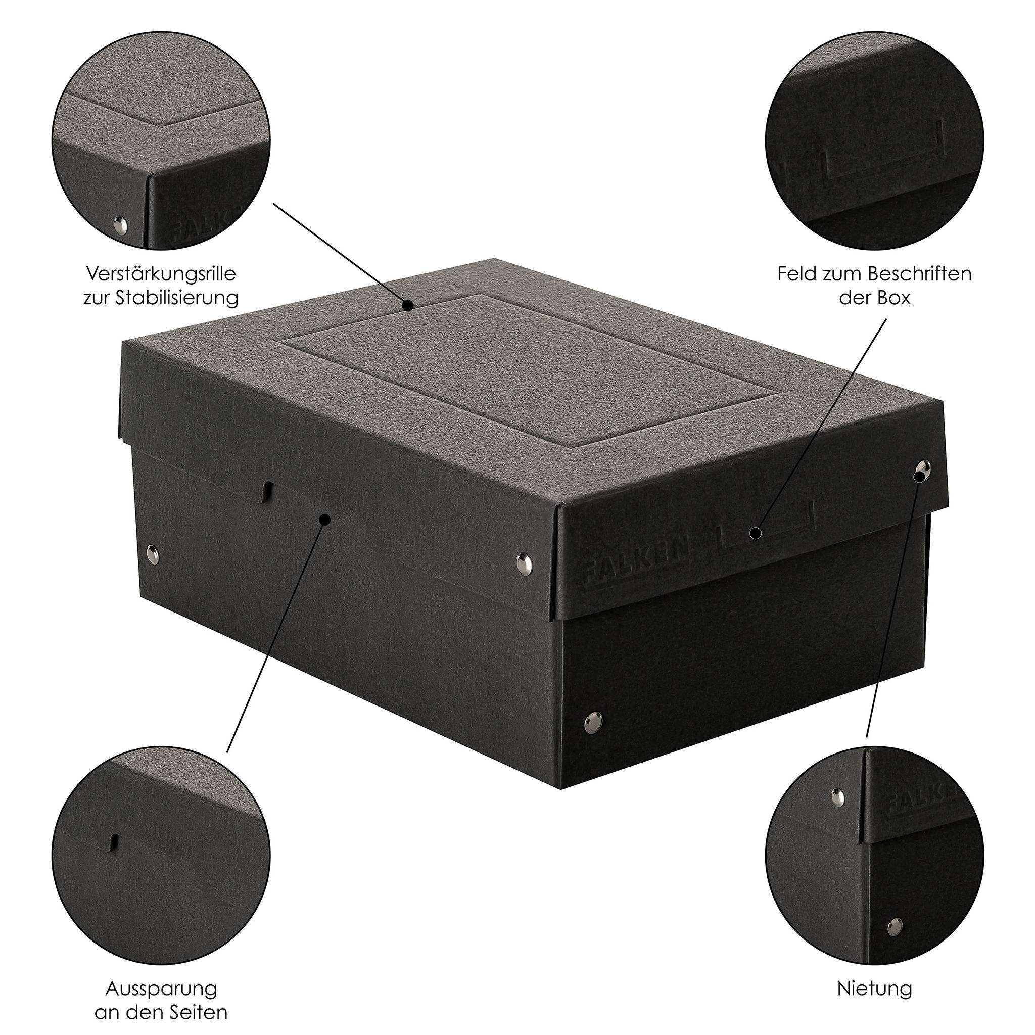 Falken 5x PURE Box Black DIN A5, Füllhöhe 100 mm schwarz - Schwarz - 22001720F