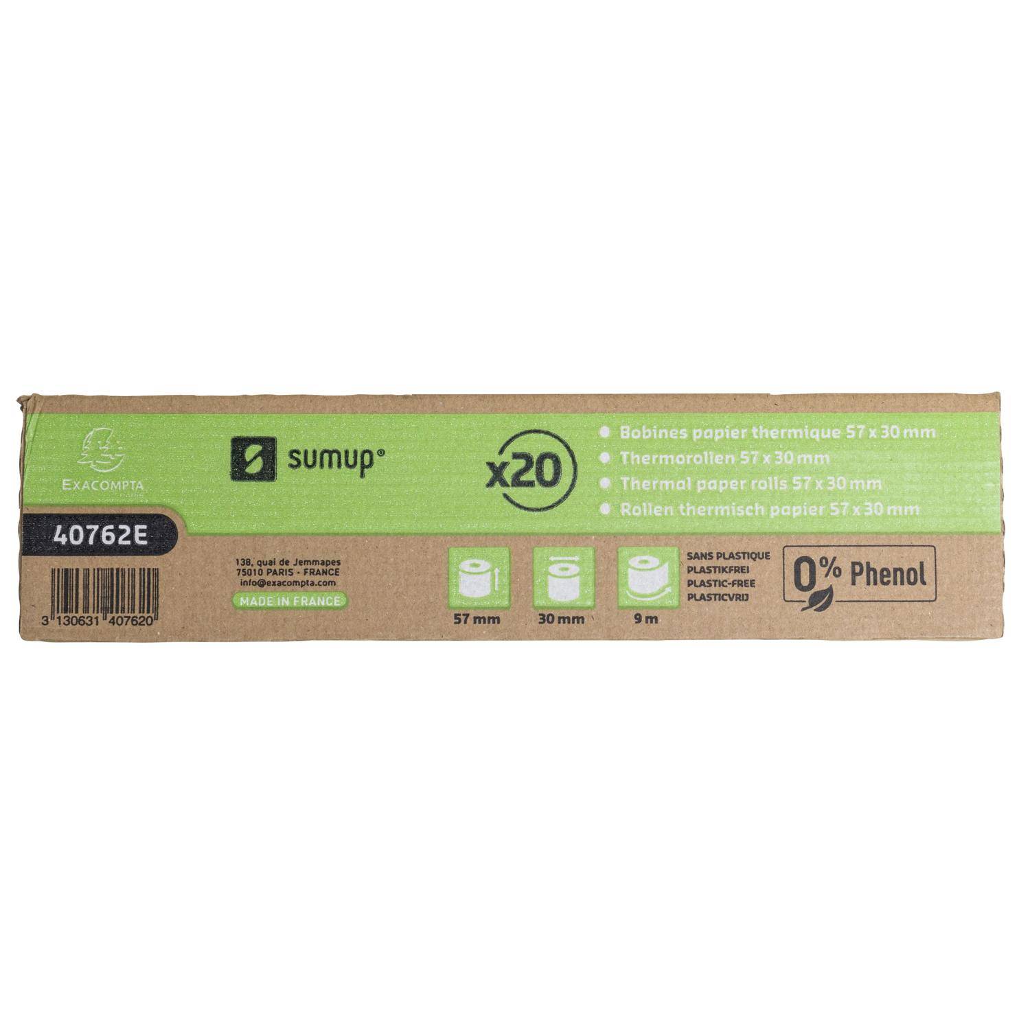 Exacompta 120x 1-lagige thermische Kassenrolle SumUp 57x30mm 9m 55g Weiß 40762E