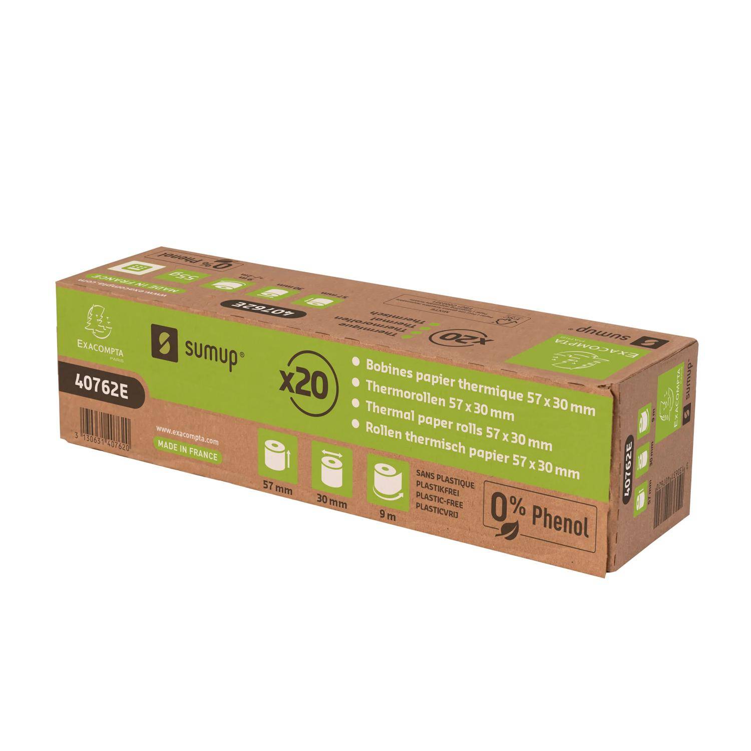 Exacompta 120x 1-lagige thermische Kassenrolle SumUp 57x30mm 9m 55g Weiß 40762E
