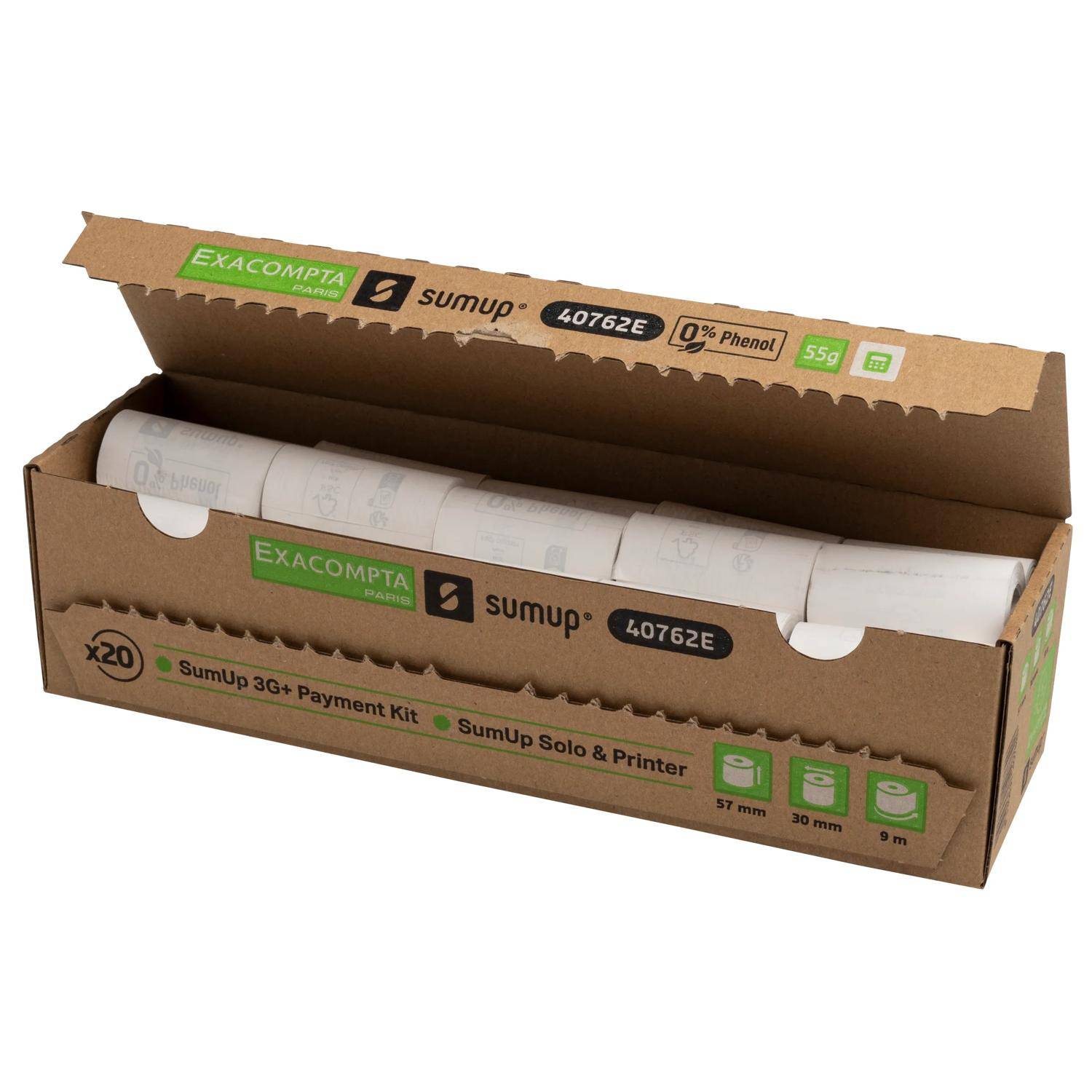 Exacompta 120x 1-lagige thermische Kassenrolle SumUp 57x30mm 9m 55g Weiß 40762E