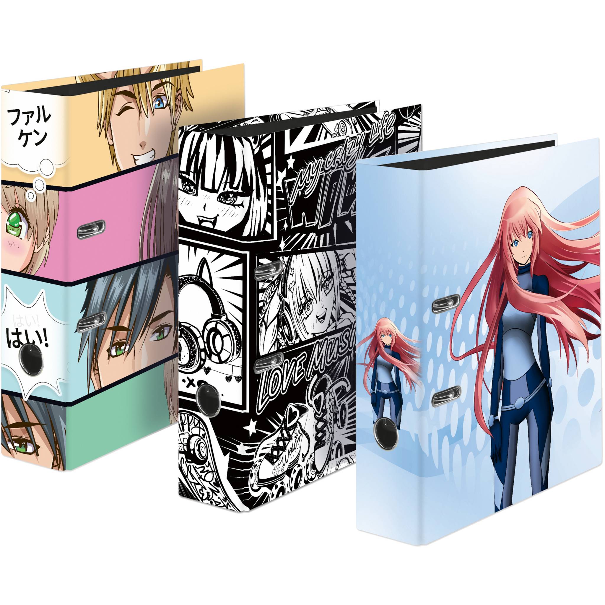Falken 6x Motivordner Manga sortiert A4 Rücken 8cm Griffloch Sortiert 21002208F