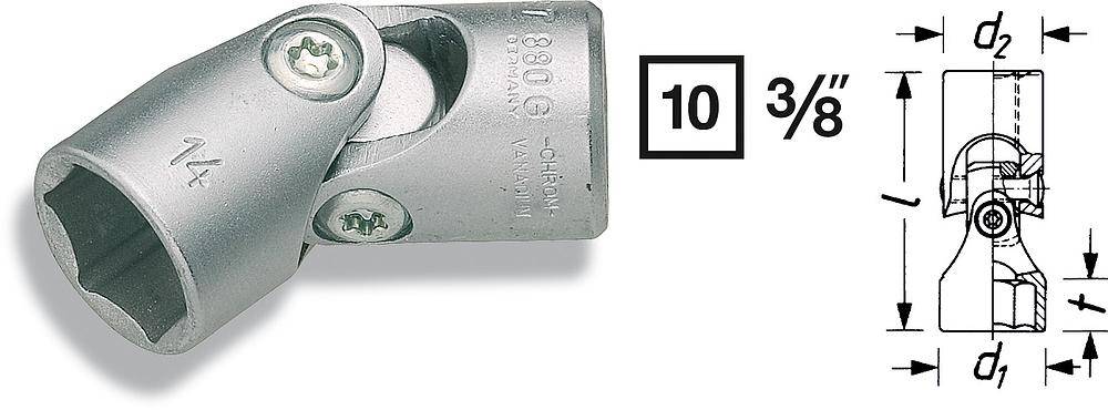 HAZET Gelenk Steckschlüsseleinsatz ∙ Sechskant 880G-18 ∙ Vierkant hohl 10 mm (3/8 Zoll) ∙ Außen Sechskant-Tractionsprofi