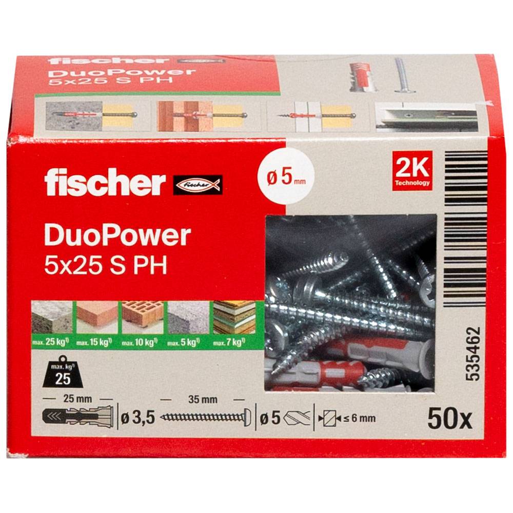 fischer DUOPOWER 6 x 30 PH LD - Spreizdübel - Beton - Metall - Grau - Pozidriv -