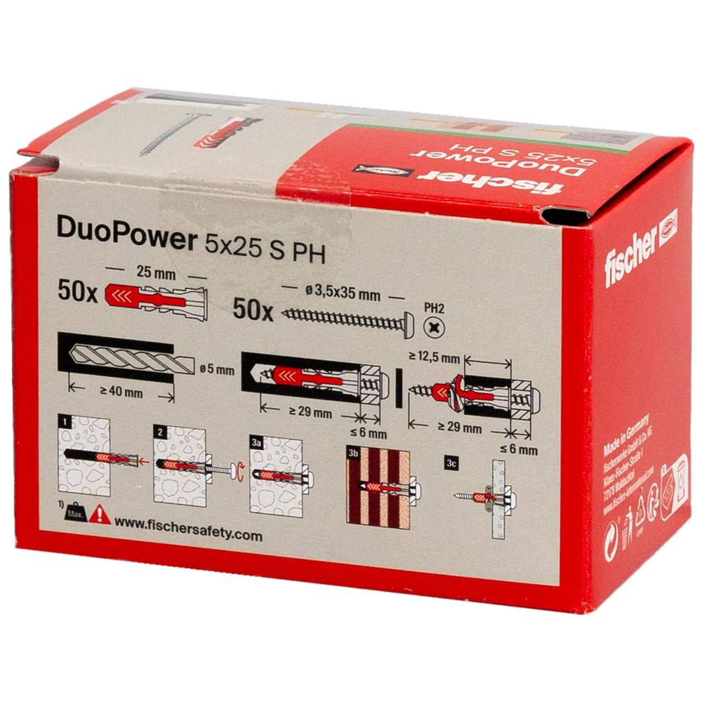 fischer DUOPOWER 6 x 30 PH LD - Spreizdübel - Beton - Metall - Grau - Pozidriv -