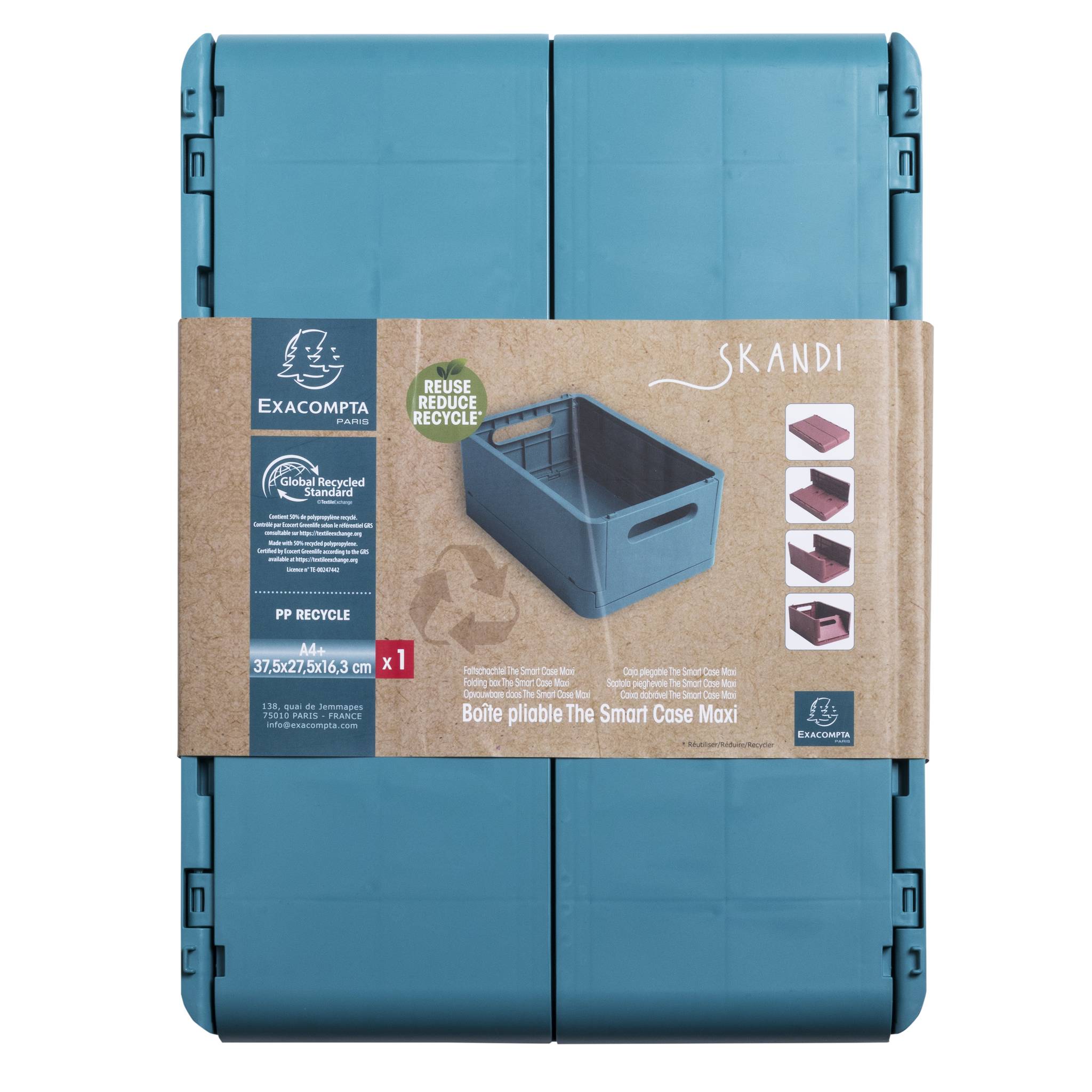 Exacompta 4x The Smart Case klappbare Maxi-Box A4+ Skandi Bleu Pacifique 27234D