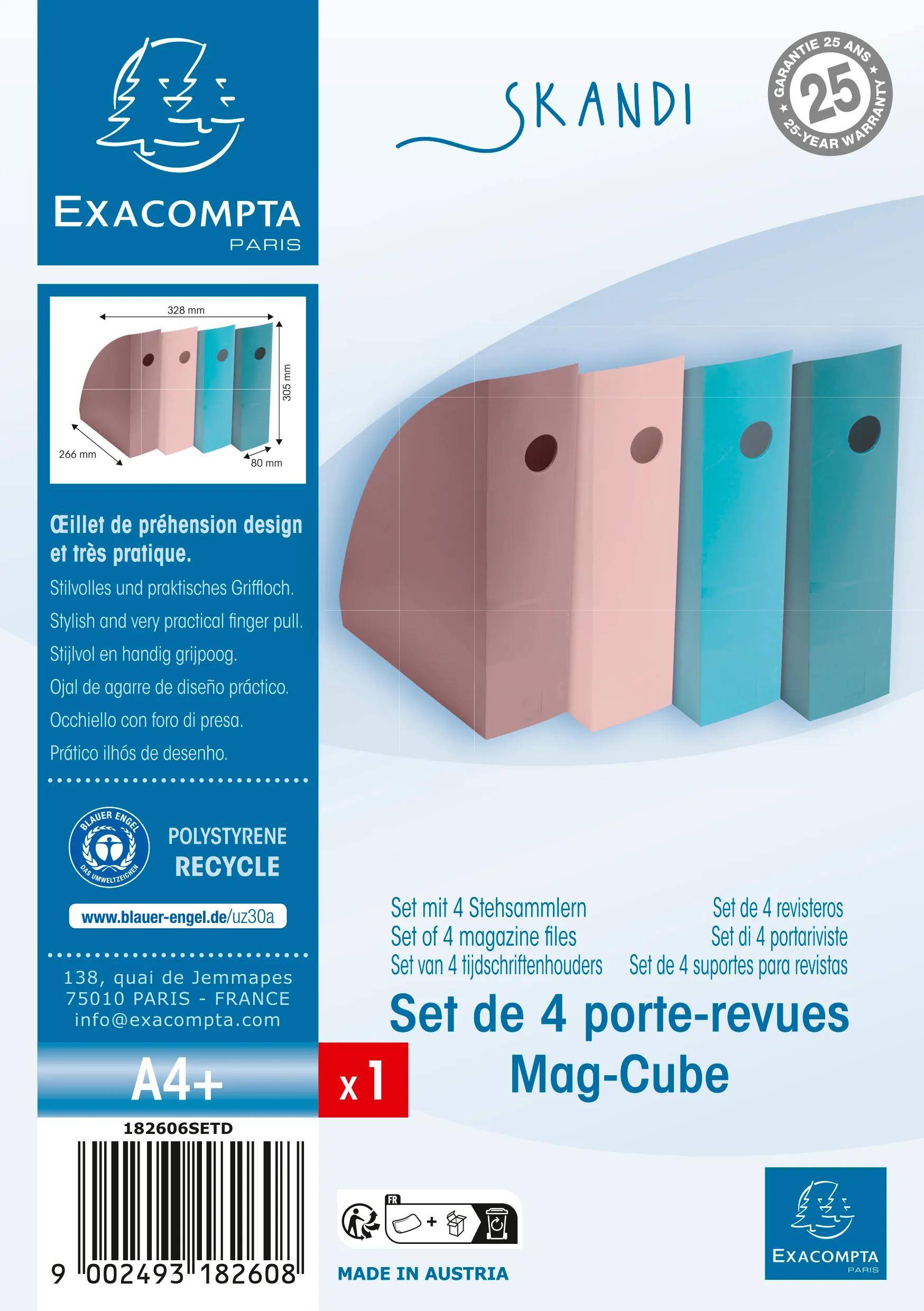 Exacompta Set mit 4 Mag Cube, Stehsammler, Skandi - Farben sortiert - 182606SETD