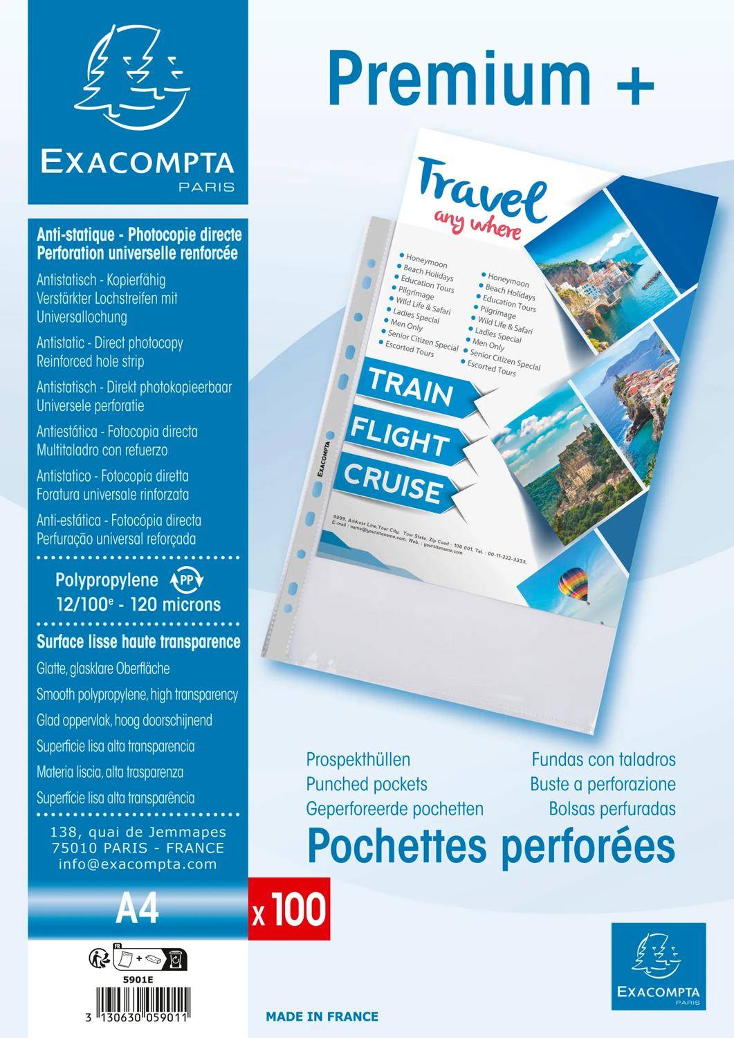 Exacompta 10x 100 Prospekthüllen A4 PP glatt Premium-Qualität Kristall 5901E