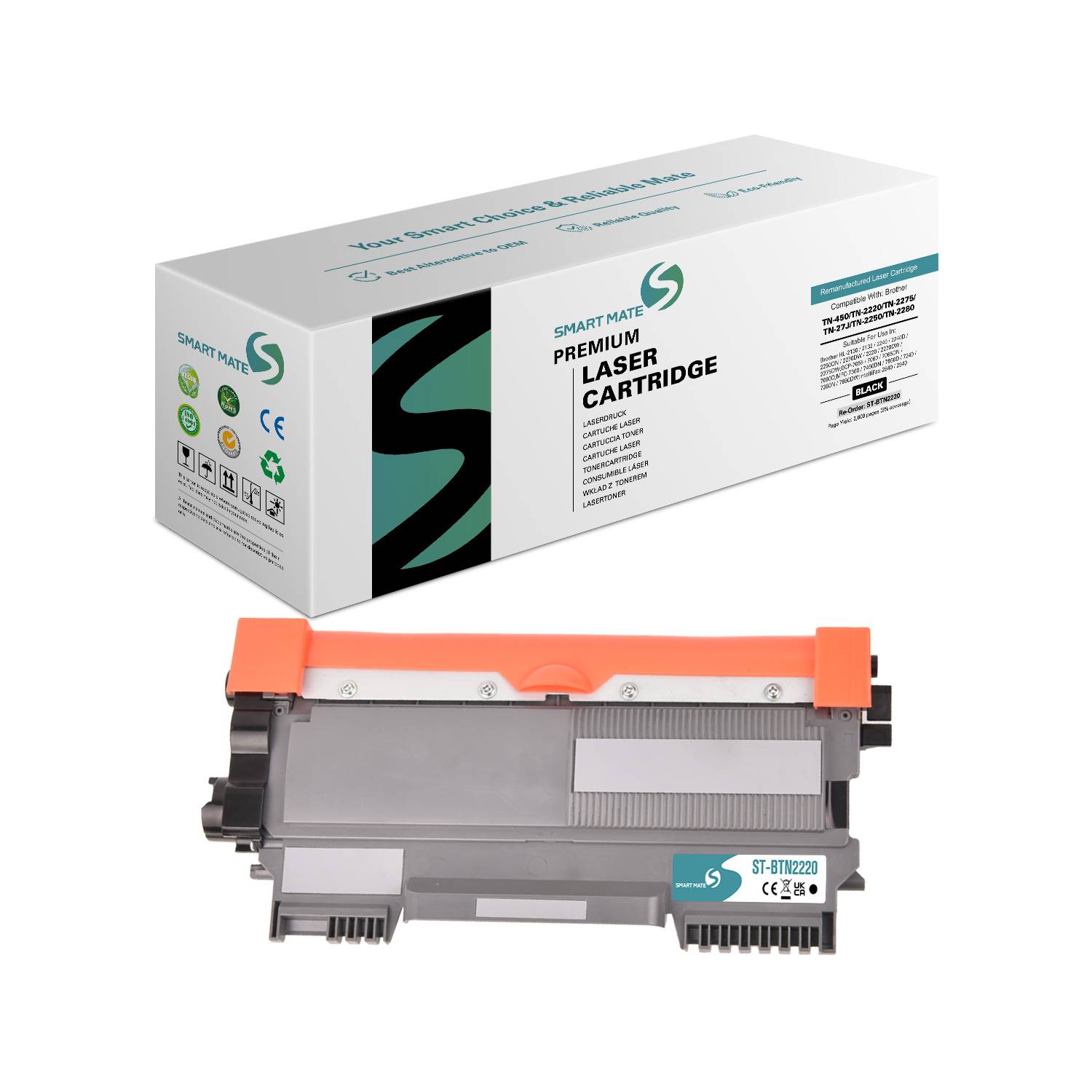 SmartMate wiederaufbereiteter Laser Toner Patrone für Brother TN-2220 Schwarz