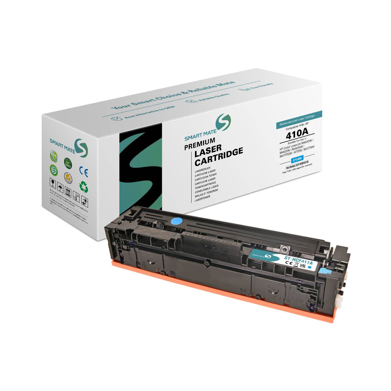 SmartMate wiederaufbereiteter Laser Toner Patrone für HP CF411A (410A) Cyan